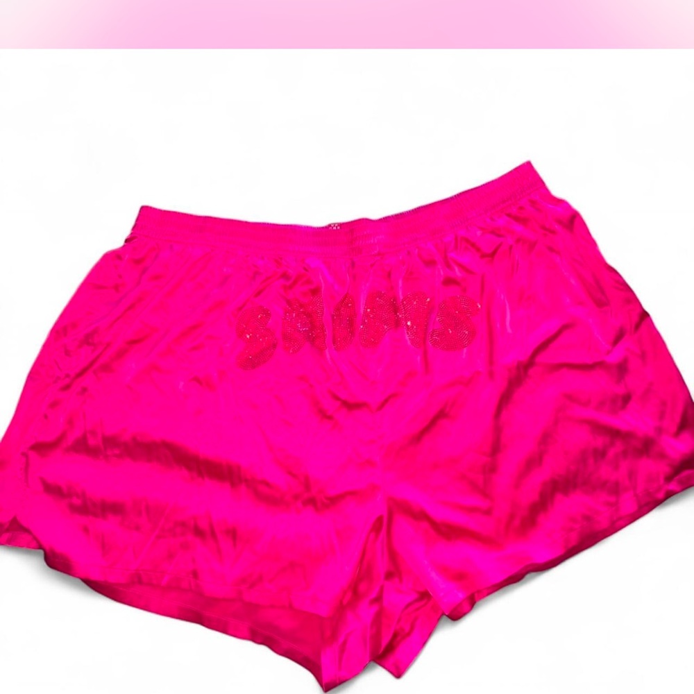 Skims Rhinestone and Silk Pink Sleep Shorts
